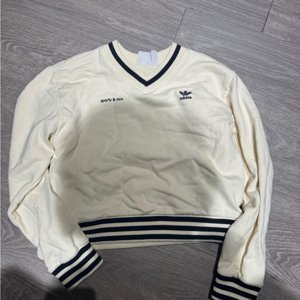 Adidas sporty & rich Cream V-Neck Sweater